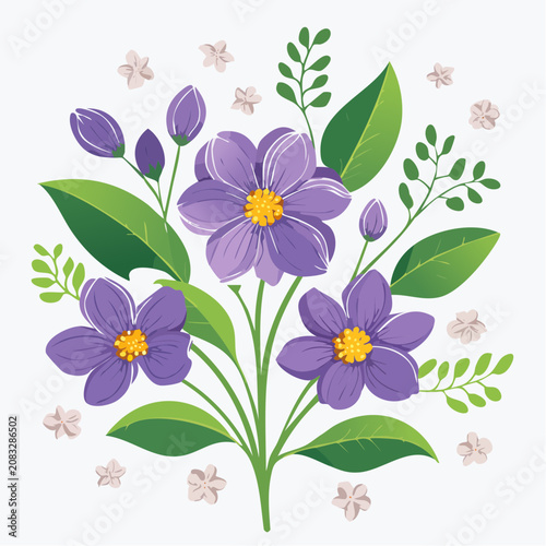 Purple Flowers and Green Leaves Illustration