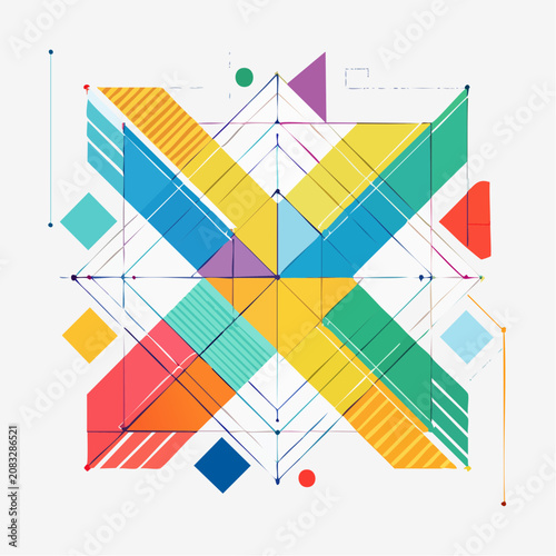 Abstract Geometric Pattern with Colorful Shapes and Lines