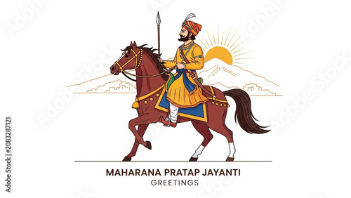 Tableau sur toile A historic illustration of Maharana Pratap riding a horse heroically