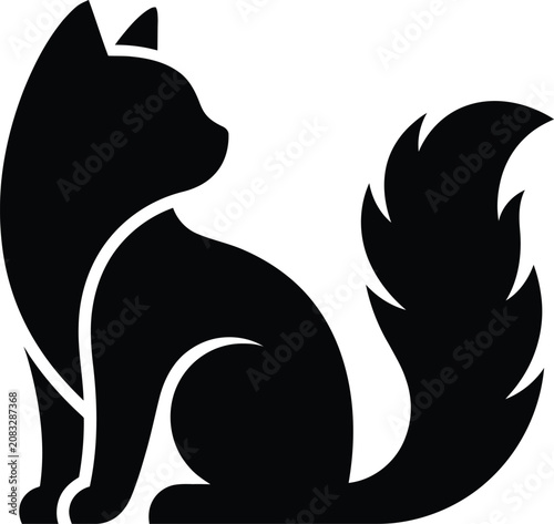 Cat and Flame Icon Design with Bold Black Silhouette Style for Web, Apps, and Safety Themed Graphics