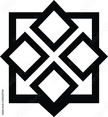 Geometric Hexagon Icon with Bold Black Interlocking Diamond Lines on White Background for Tech Interface Design