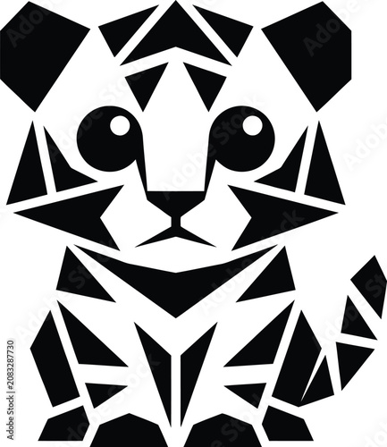 Robot Face Icon with Geometric Black and White Shapes, Angular Eyes, and Circular Pupils in Vector Style