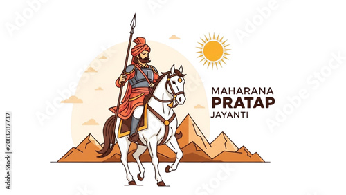 Foto Maharana Pratap rides horse through mountains on sunny day