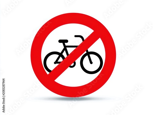 Symbol of a black bicycle inside a red circle with a line across, which represents prohibited activity.
