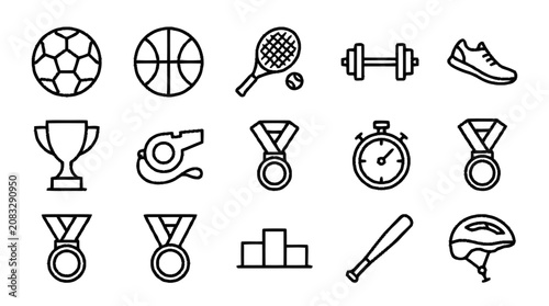 Photos Various sports icons and medals are illustrated on a white background in an eps file