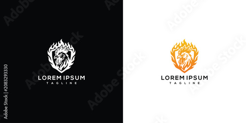 Obraz na plátně Fiery Eagle Phoenix Shield Logo Design Template with Flames and Crest Symbol
