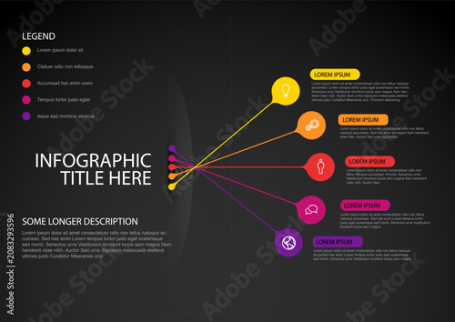 A modern infographic template with colorful flowchart steps on a dark background. Use this infographic template to visualize business data and flowchart steps clearly.