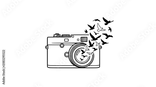 Camera with Birds Flying Out of Lens