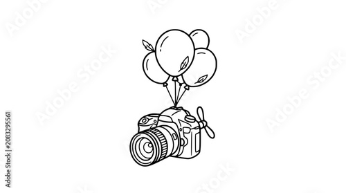Camera Flying with Balloons - Photography Concept