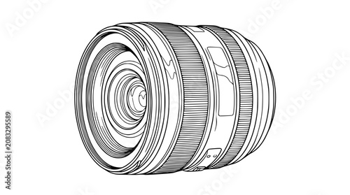 Camera Lens Line Art Drawing - Photography Equipment Sketch