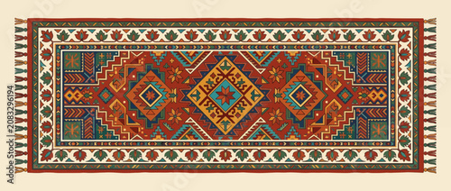 Traditional Oriental Rug Pattern with Geometric Motifs