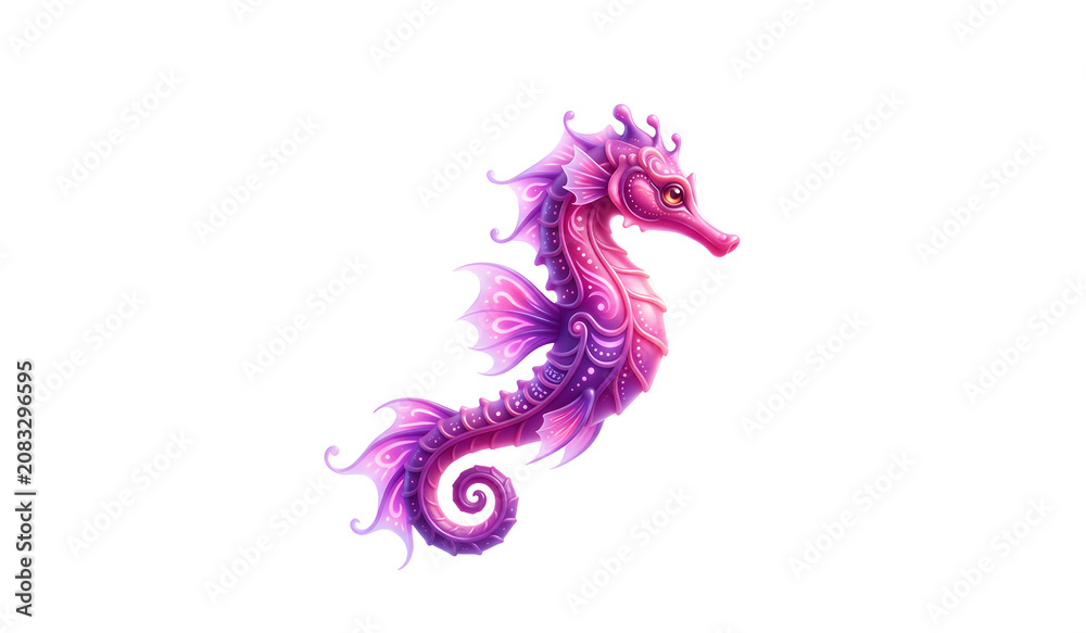 Obraz premium Ornate Pink and Purple Fantasy Seahorse Illustration on White