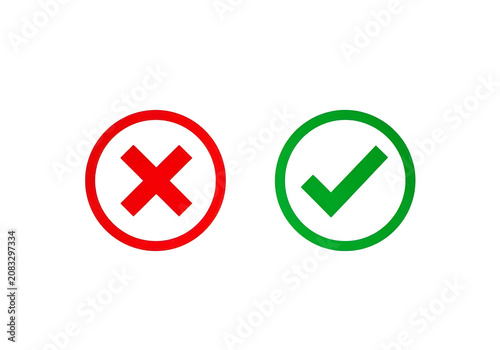 Fotografía Red cross and green checkmark icons representing correct and incorrect choices i