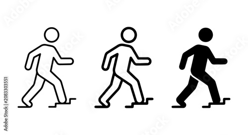фотографія Walking Up Stairs Icons, Human Figure Steps, Progress Symbol, Vector Set