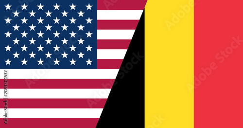 Obraz na plátně United States and Belgium national flags split diagonally in vector concept illu