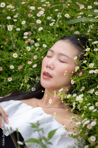 Vibrant flower garden with woman, joyful girl in flower garden, lovely woman lifestyle.