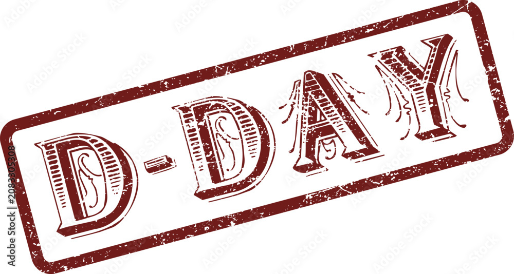 Fototapeta premium A red grunge style rubber stamp with vintage appeal clearly displays the significant date D DAY