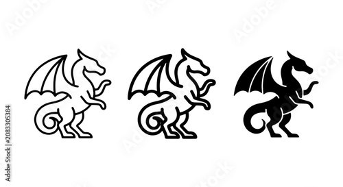 Принти на полотні Dragon Icons: Mythical Creature Vector Graphics in Outline, Filled, and Silhouet
