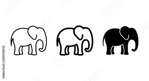 Canvastavla Elephant Icons Set, Simple Outline and Silhouette Vector Graphics, Wildlife Anim