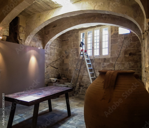 One of halls in cellar in Inquisitors Palace in historical part of Vittoriosa Birgu city in the Malta.