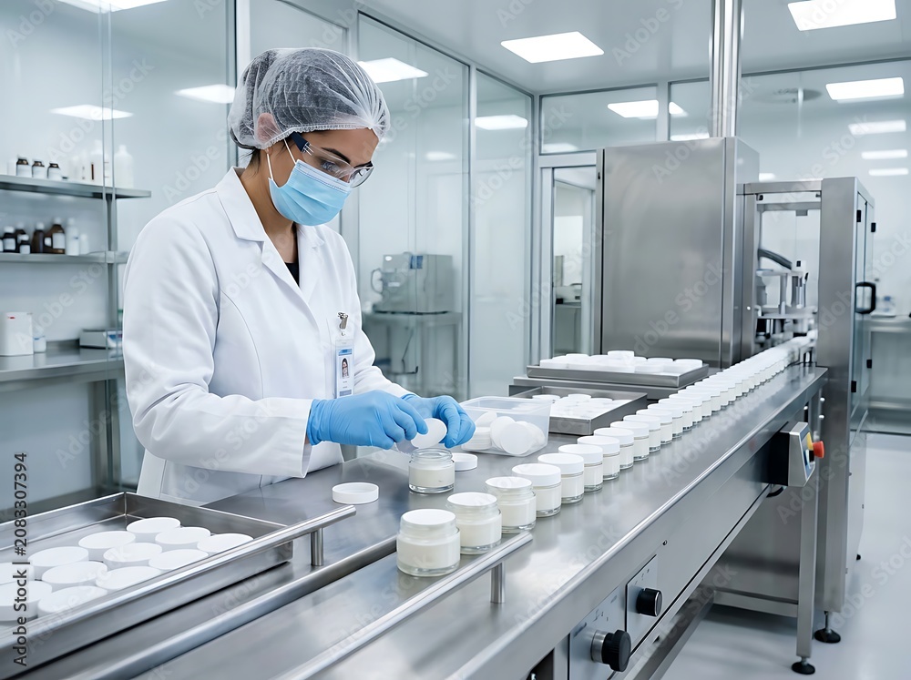 Naklejka premium Scientist in sterile lab processing samples.