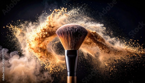 Makeup Brush with Powder Explosion - Beauty and Cosmetic Concept
