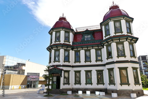 Sep 25, 2022, Hirosaki, Japan: The exterior of the Former Hirosaki City Library building, a historic Western-style wooden architecture built in 1906