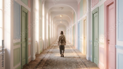 Person Walking Down a Hall of Many Choices