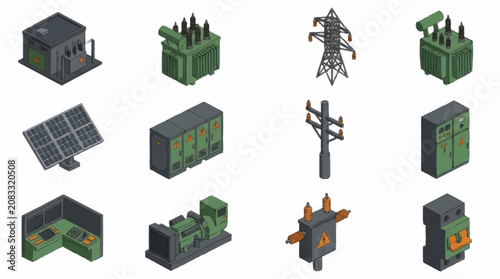 Isometric Green Energy and Industrial Infrastructure Set.