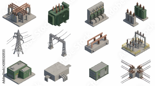 Tableau sur toile Isometric illustration of industrial electrical infrastructure components