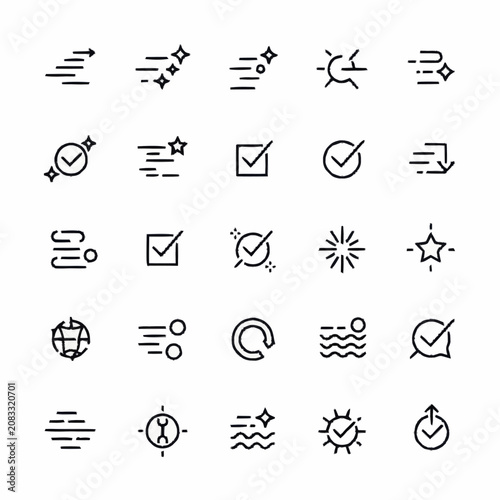 Minimalist black and white line icons set for various uses.