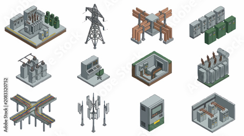 Isometric Industrial Power Station and Electrical Infrastructure.