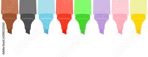Colorful Highlighters Lined Up on White Background