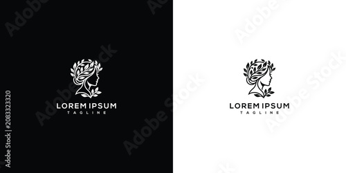 Foto Elegant Woman Profile with Leaf Hair Logo Design Template