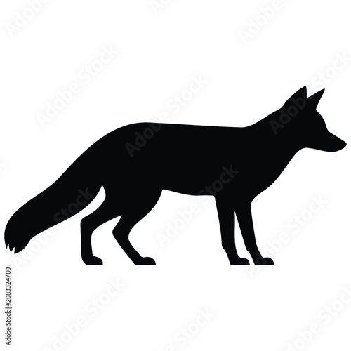 Fox silhouette vector illustration standing black animal isolated on white background.