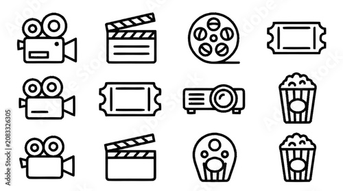 Cuadro en lienzo A collection of cinema icons including cameras and film equipment displayed