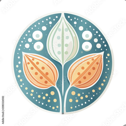 Stylized botanical leaves in circular frame vector illustration