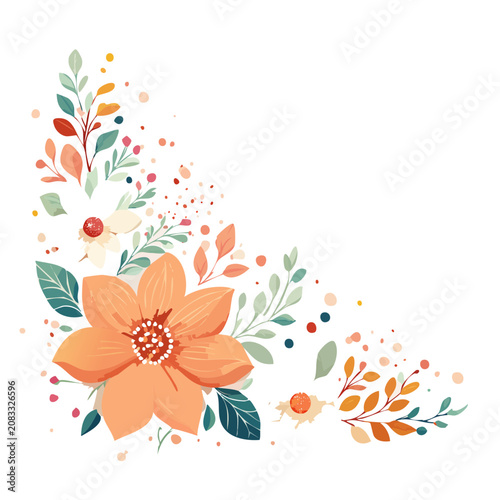 Orange flower with leaves and berries vector illustration