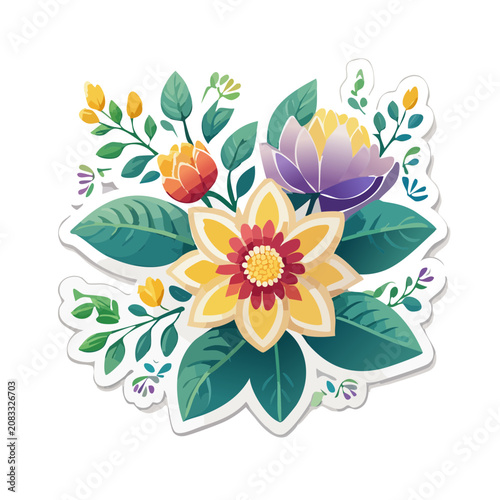 Colorful flat illustration of a flower bouquet with leaves