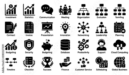 Modern Business Glyph Icon Collection with 25 Corporate Management and Finance Vector Symbols