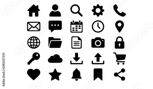 Modern Universal Interface Icon Collection with 25 Flat Vector Symbols for Digital Applications