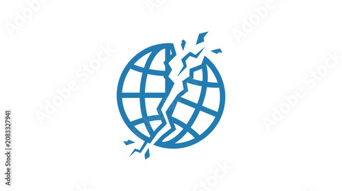 Cracked Globe Icon Symbolizing Global Crisis, Earth Damage, or World Conflict