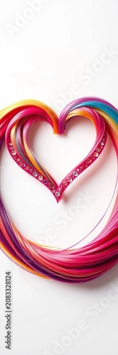 Shimmering heart-shaped hair design in various colors on a clean white background, Captivating, Colors