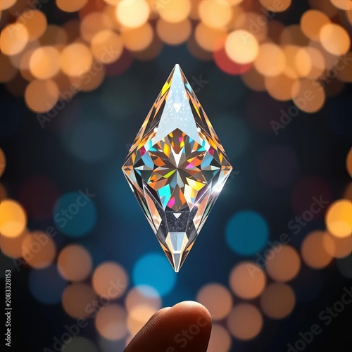 Shining diamond tip against blurred background of lights, engineering, shine