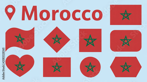 Foto Morocco Flag Icons Set with Various Shapes Including Heart, Circle, Square, Wavy