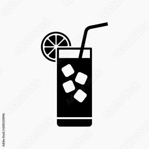 Black silhouette of a refreshing iced beverage with lemon slice  