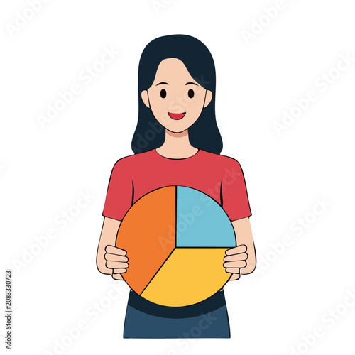 Woman holding colorful pie chart illustration