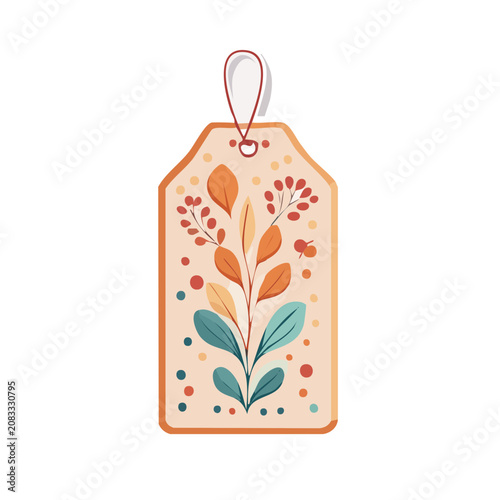Autumn floral gift tag with leaves and berries