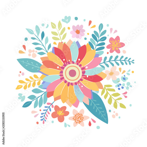 Colorful flat illustration of a flower bouquet