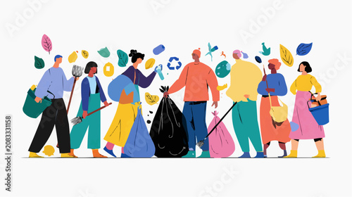 Diverse group of people cleaning up the environment together showing teamwork and community spirit feeling hopeful and impactful